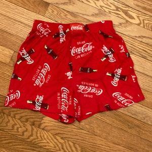 Used Cocoa Cola boxer shorts single button fly /elastic waist mens small (28-30)